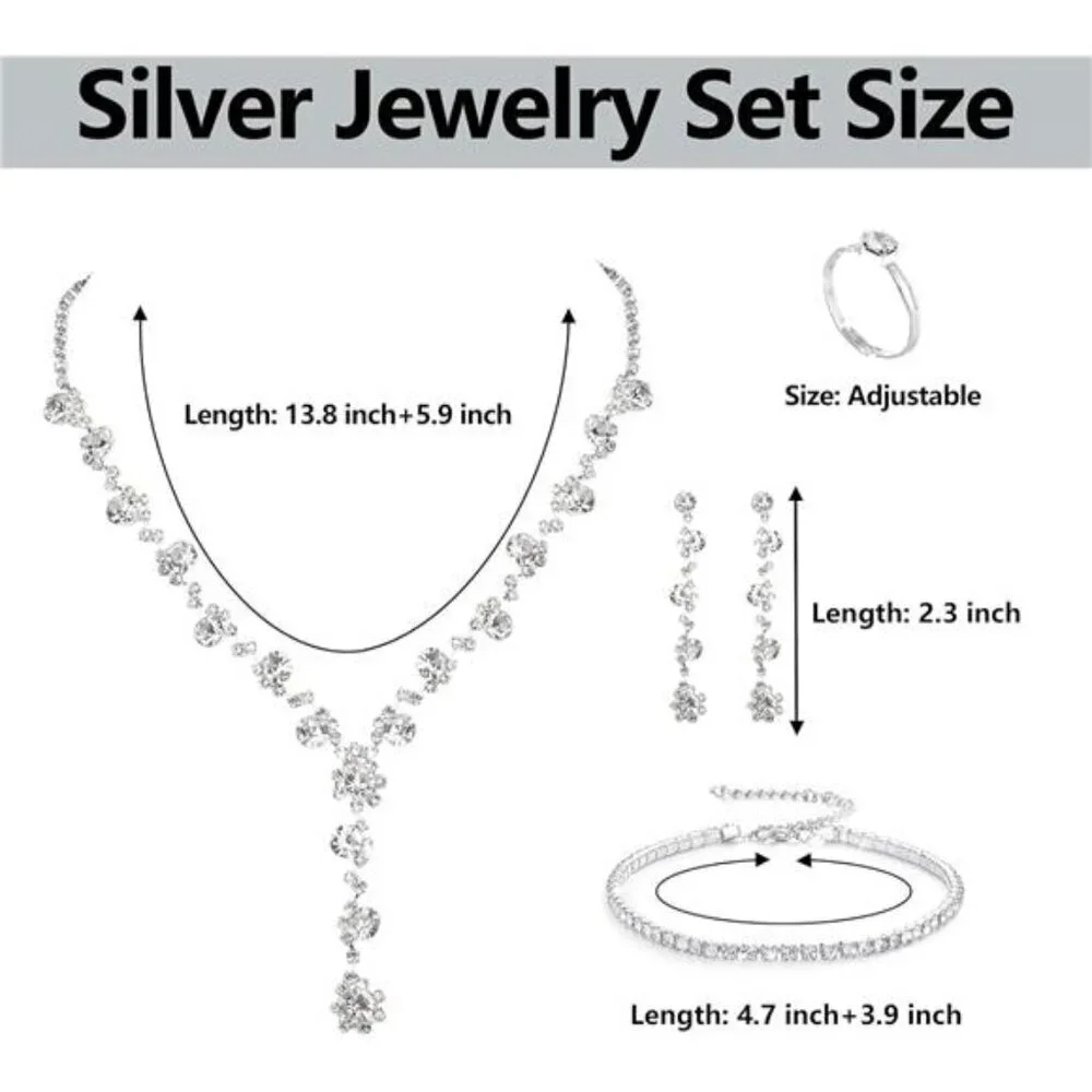 Rhinestone Jewelry Set for Women Sparkly Silver Clutch Purse Wedding Bridal